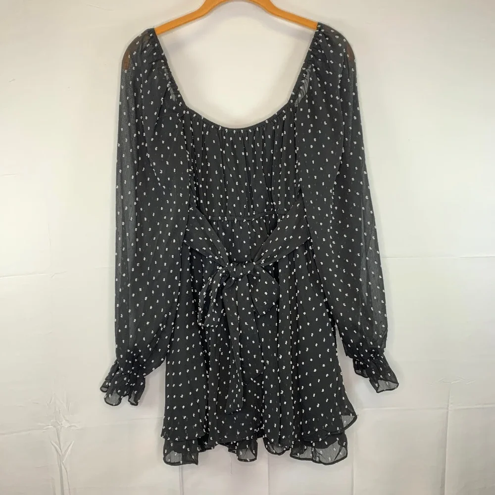 Thirty/Thirty Black Mini Dress Polka‎ Dot Sheer Fairycore Whimsigoth XL